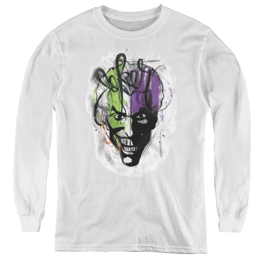 Batman - Joker Airbrush - Youth Long Sleeve Tee - White