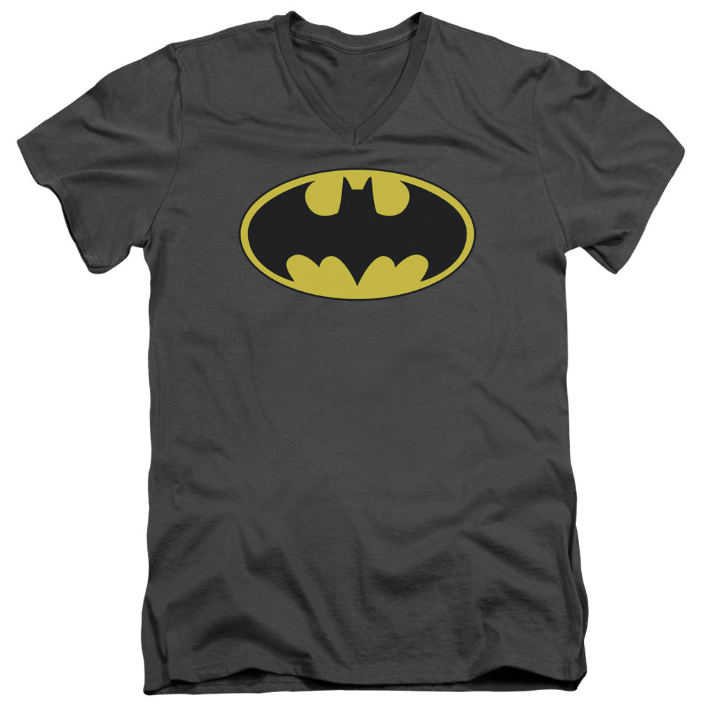 Batman - Classic Bat Logo - Short Sleeve Adult V-neck - Charcoal T-shirt