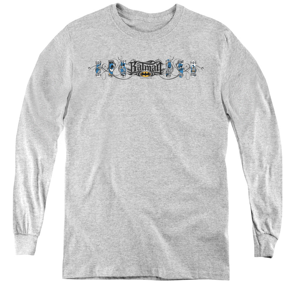 Batman - Skateboard Bats - Youth Long Sleeve Tee - Athletic Heather