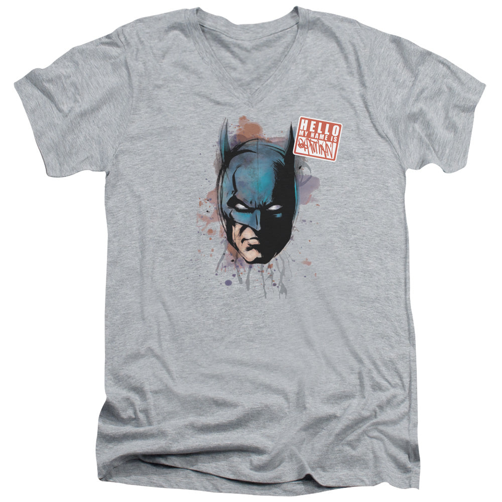 Batman - Hello - Short Sleeve Adult V-neck - Athletic Heather T-shirt