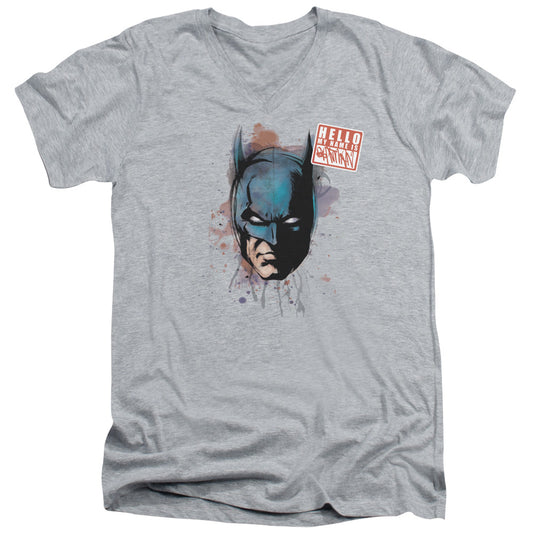 Batman - Hello - Short Sleeve Adult V-neck - Athletic Heather T-shirt
