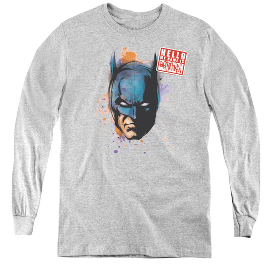 Batman - Hello - Youth Long Sleeve Tee - Athletic Heather