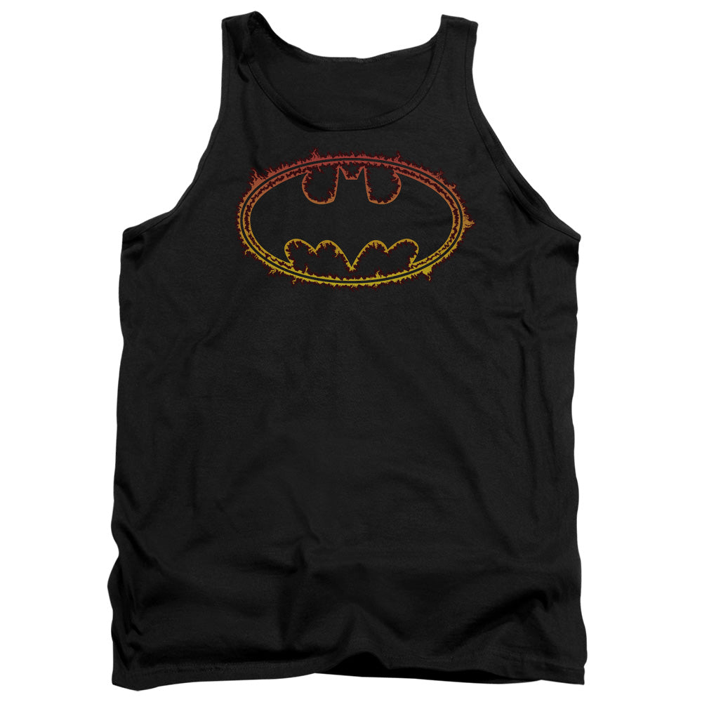 Batman - Flame Outlined Logo - Adult Tank - Black