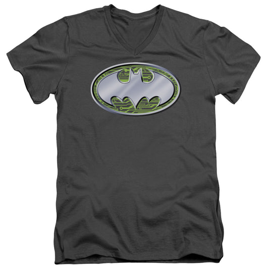 Batman - Circuits Logo - Short Sleeve Adult V-neck - Charcoal T-shirt