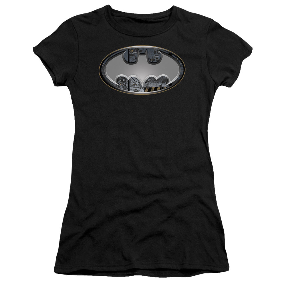 Batman - Steel Wall Shield - Short Sleeve Junior Sheer - Black T-shirt