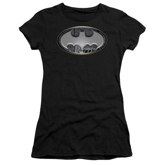 Batman - Steel Wall Shield - Short Sleeve Junior Sheer - Black T-shirt