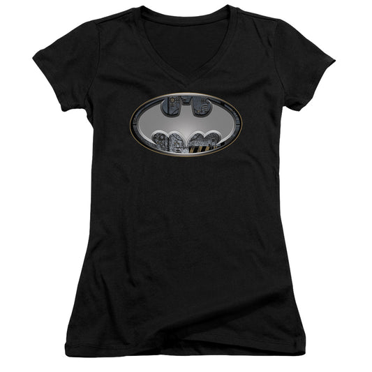 Batman - Steel Wall Shield - Junior V-neck - Black