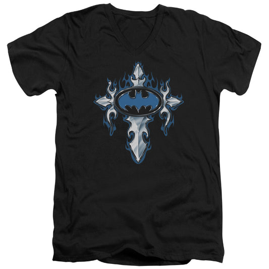 Batman - Gothic Steel Logo - Short Sleeve Adult V-neck - Black T-shirt