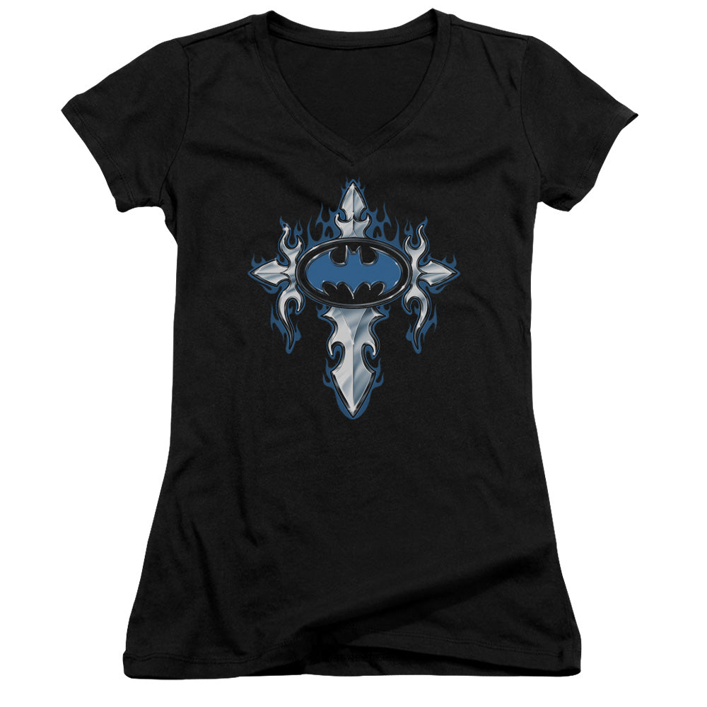 Batman - Gothic Steel Logo - Junior V-neck - Black