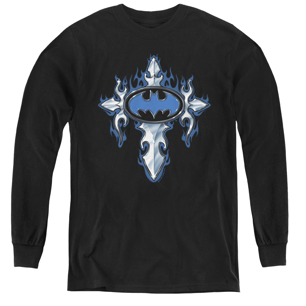 Batman - Gothic Steel Logo - Youth Long Sleeve Tee - Black