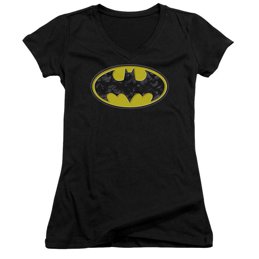 Batman - Bats In Logo - Junior V-neck - Black