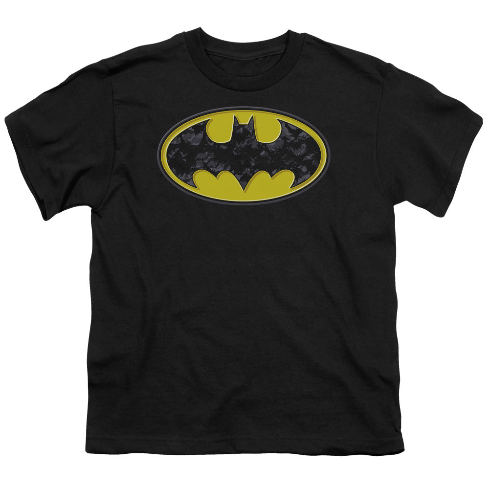 Batman - Bats In Logo - Short Sleeve Youth 18/1 - Black T-shirt