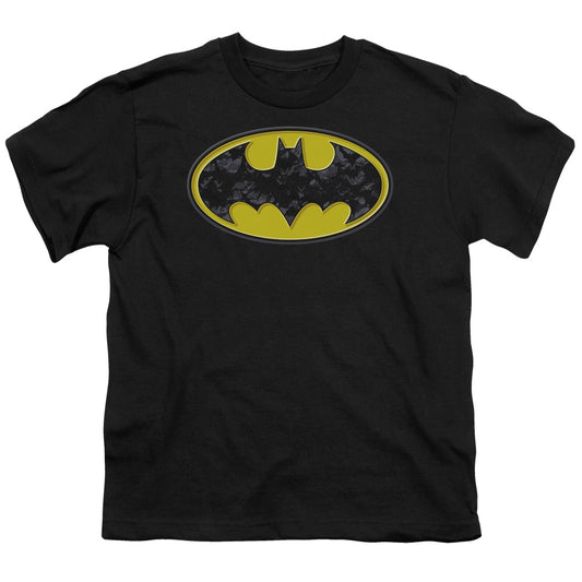 Batman - Bats In Logo - Short Sleeve Youth 18/1 - Black T-shirt