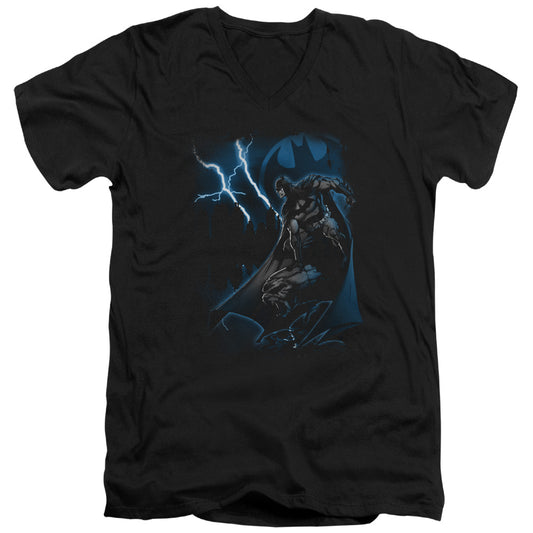 Batman - Lightning Strikes - Short Sleeve Adult V-neck - Black T-shirt