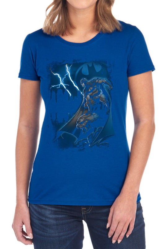 Batman - Lightning Strikes - Short Sleeve Womens Tee - Black T-shirt