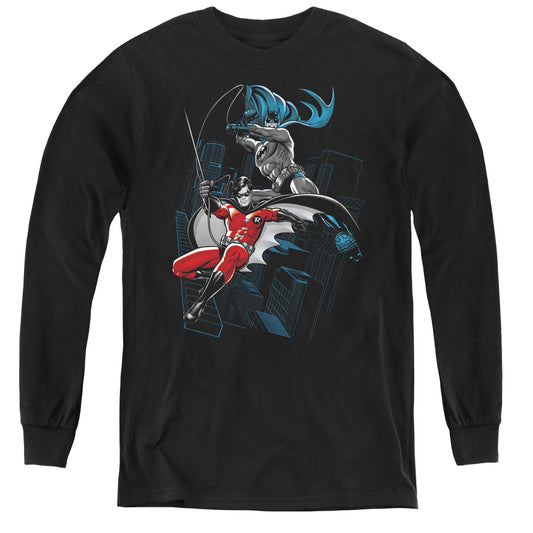 Batman - Black And White - Youth Long Sleeve Tee - Black