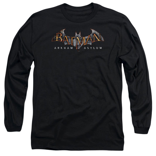 Batman Aa - Arkham Asylum Logo - Long Sleeve Adult 18/1 - Black T-shirt