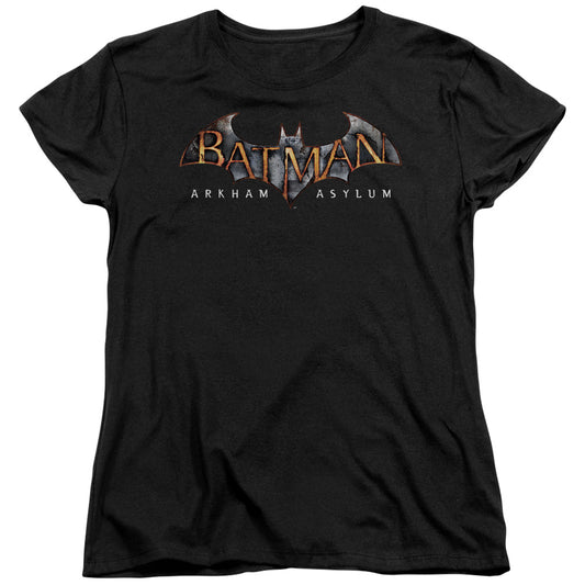 Batman Aa - Arkham Asylum Logo - Short Sleeve Womens Tee - Black T-shirt