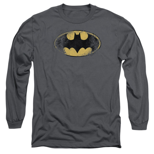 Batman - Destroyed Logo - Long Sleeve Adult 18/1 - Charcoal T-shirt