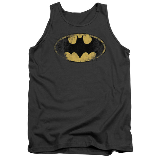 Batman - Destroyed Logo - Adult Tank - Charcoal