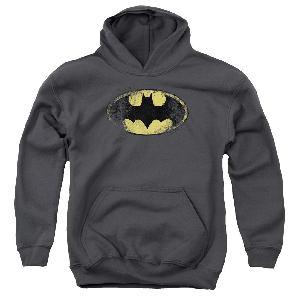 Batman - Destroyed Logo - Youth Pull-over Hoodie - Charcoal