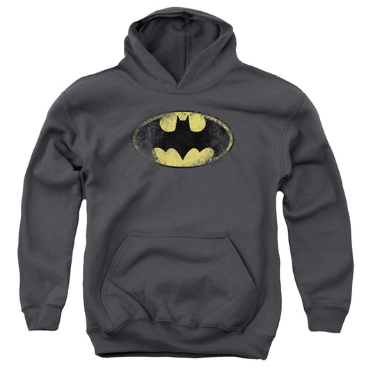Batman - Destroyed Logo - Youth Pull-over Hoodie - Charcoal