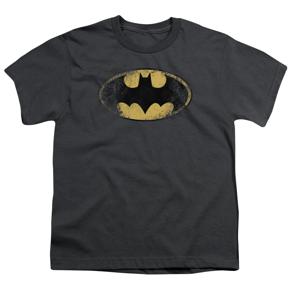 Batman - Destroyed Logo - Short Sleeve Youth 18/1 - Charcoal T-shirt