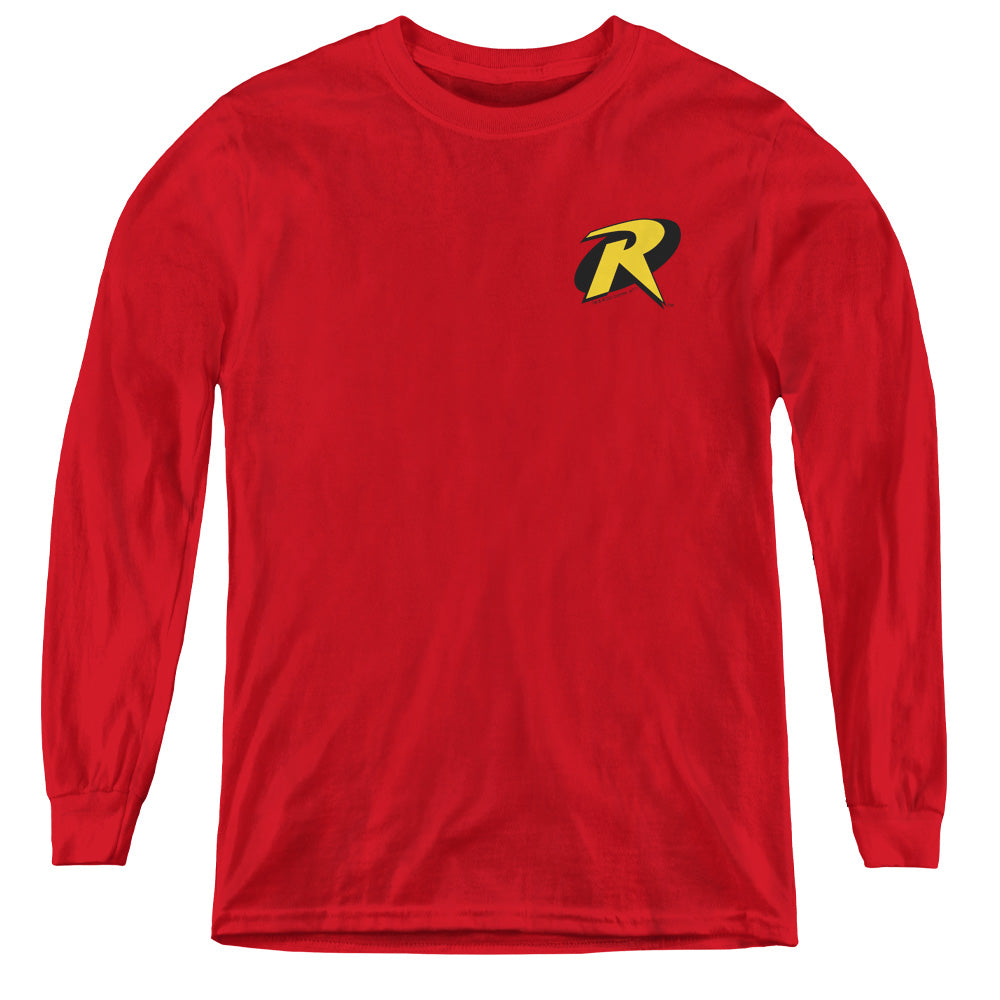 Batman - Robin Logo - Youth Long Sleeve Tee - Red