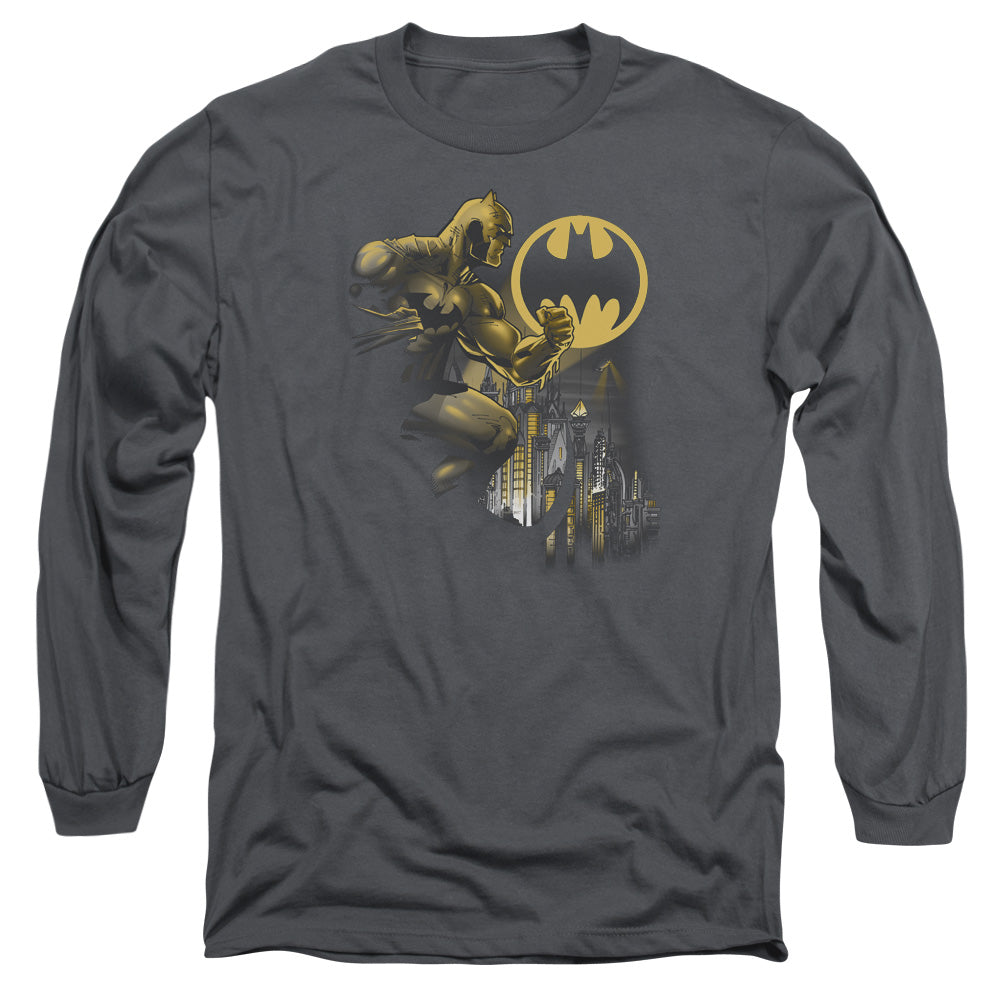 Batman - Bat Signal - Long Sleeve Adult 18/1 - Charcoal T-shirt