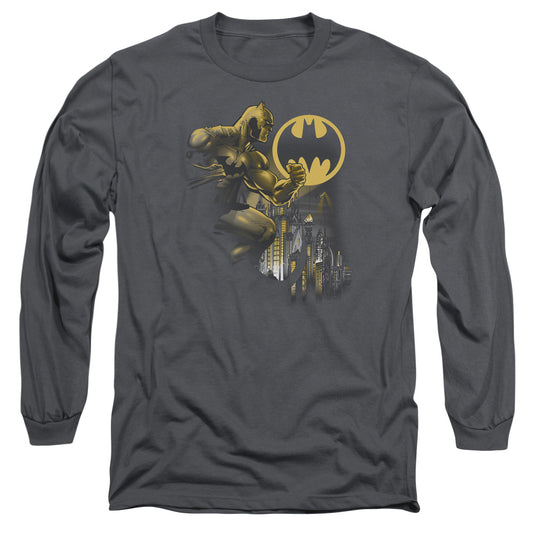 Batman - Bat Signal - Long Sleeve Adult 18/1 - Charcoal T-shirt