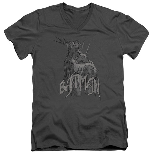 Batman - Scary Right Hand - Short Sleeve Adult V-neck - Charcoal T-shirt