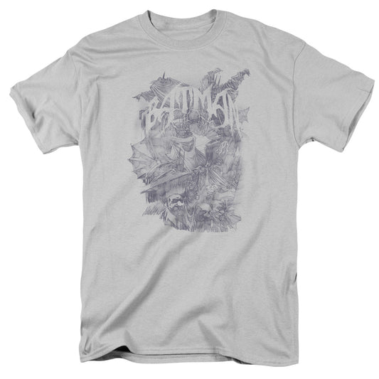 Batman - Pencil Bat Collage - Short Sleeve Adult 18/1 - Silver T-shirt