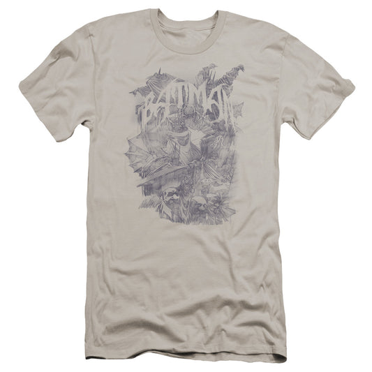 Batman - Pencil Bat Collage-premuim Canvas Adult Slim Fit 30/1 - Silver