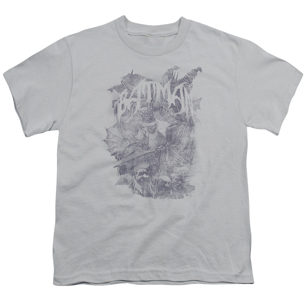 BATMAN PENCIL BAT COLLAGE - S/S YOUTH 18/1 - SILVER T-Shirt