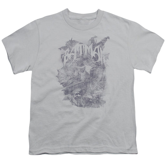 BATMAN PENCIL BAT COLLAGE - S/S YOUTH 18/1 - SILVER T-Shirt