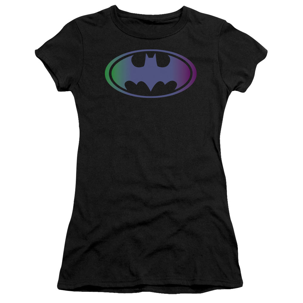 Batman - Gradient Bat Logo - Short Sleeve Junior Sheer - Black T-shirt