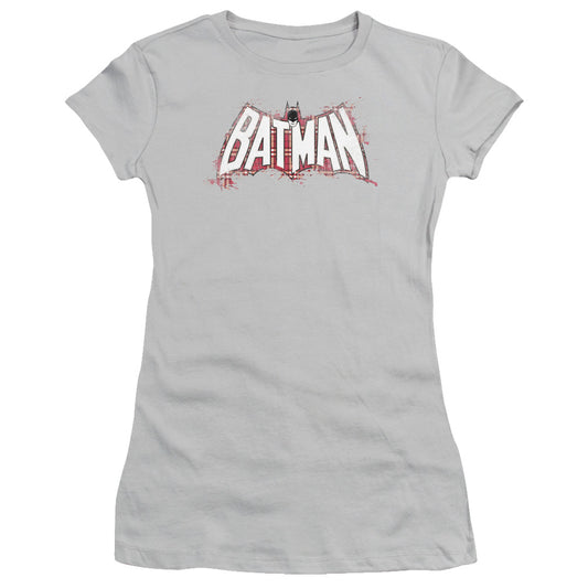 Batman - Plaid Splat Logo - Short Sleeve Junior Sheer - Silver T-shirt