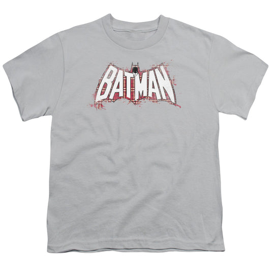 Batman - Plaid Splat Logo - Short Sleeve Youth 18/1 - Silver T-shirt