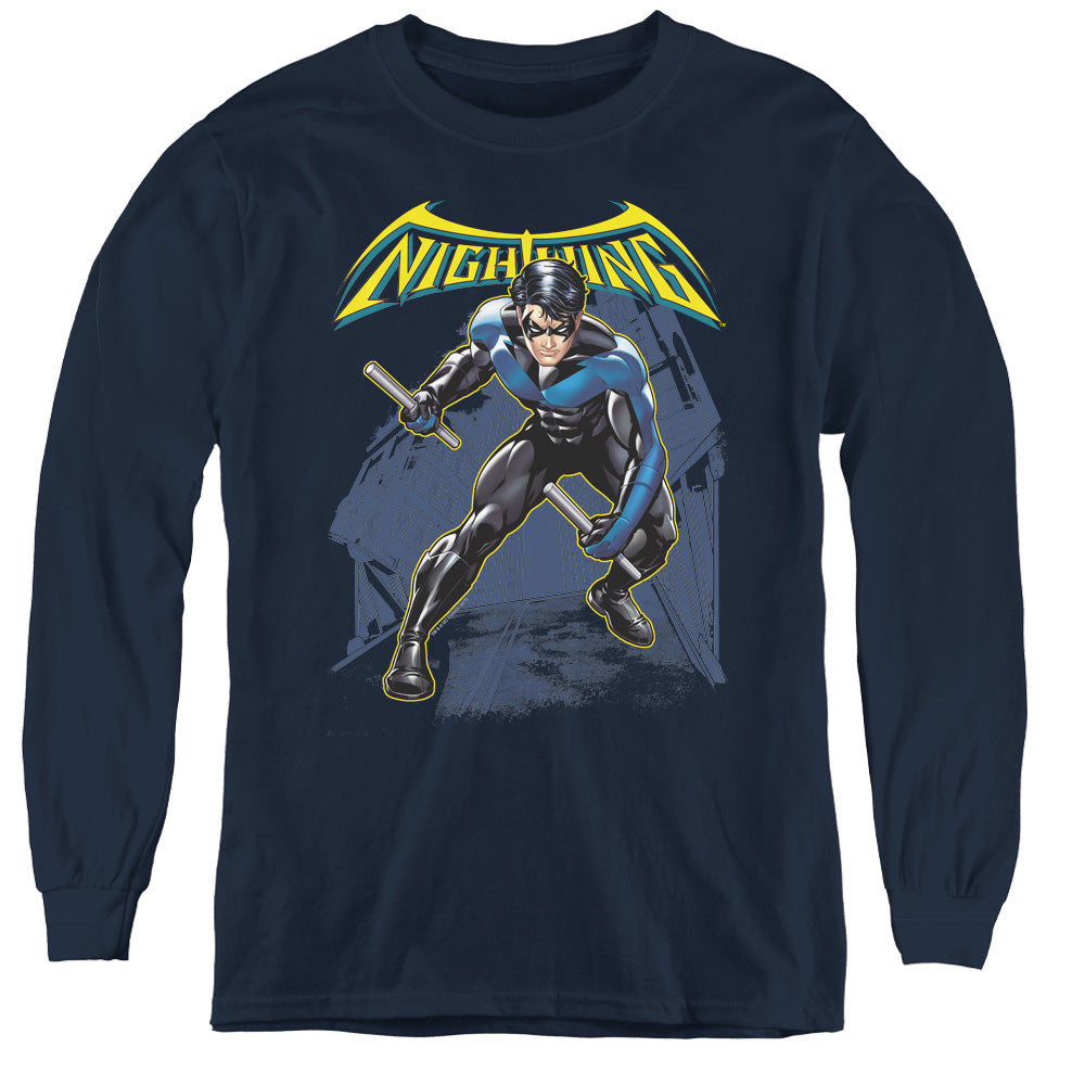 Batman - Nightwing - Youth Long Sleeve Tee - Navy