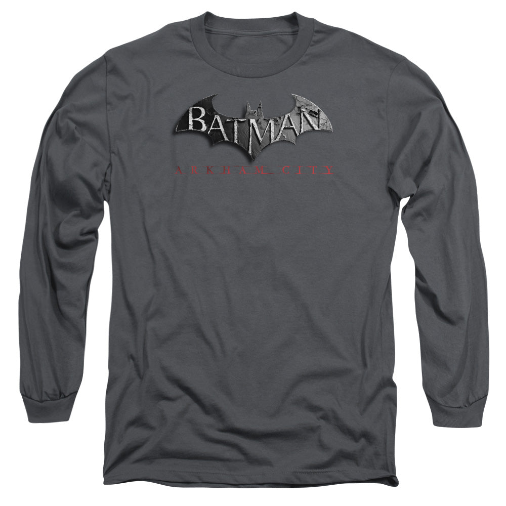 Arkham City - Logo - Long Sleeve Adult 18/1 - Charcoal T-shirt