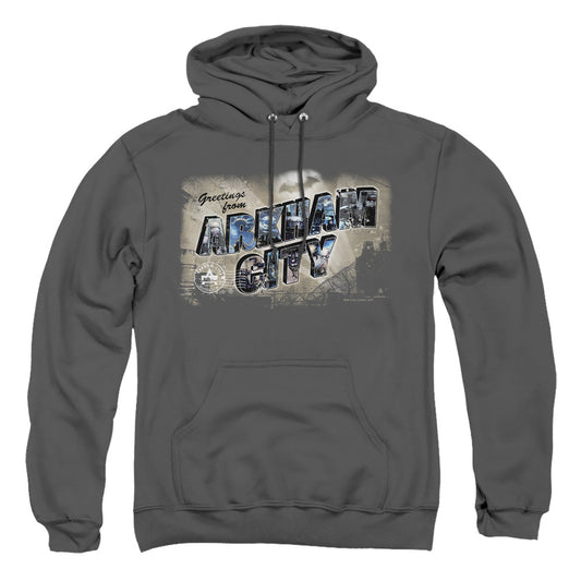 Arkham City - Greetings From Arkham - Adult Pull-over Hoodie - Charcoal
