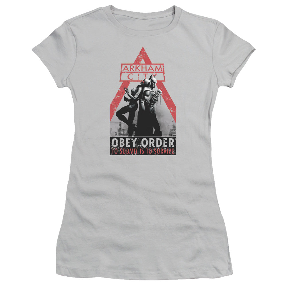 Arkham City - Obey Order - Short Sleeve Junior Sheer - Silver T-shirt