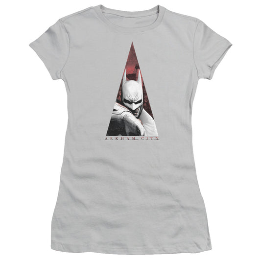 Arkham City - Bat Triangle - Short Sleeve Junior Sheer - Silver T-shirt