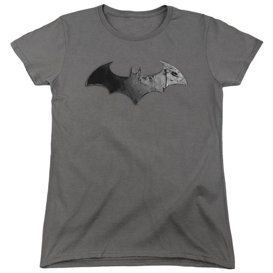 Arkham City - Bat Logo - Short Sleeve Womens Tee - Charcoal T-shirt