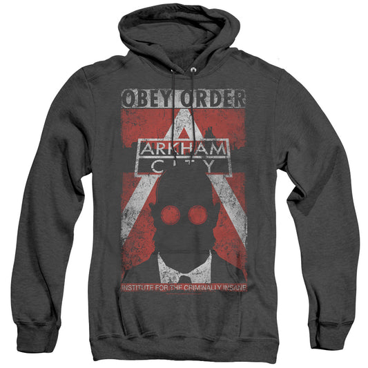 Arkham City - Obey Order Poster - Adult Heather Hoodie - Black