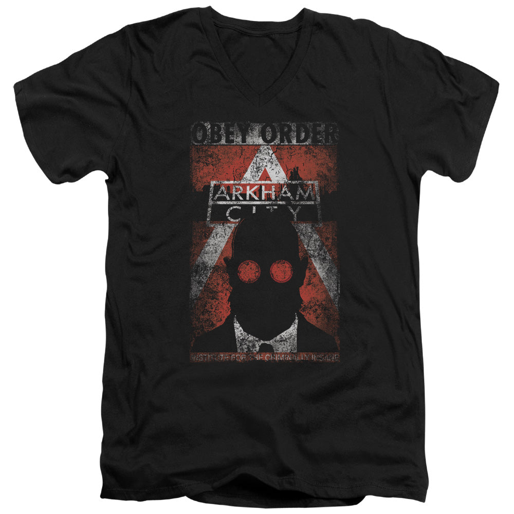 Arkham City - Obey Order Poster - Short Sleeve Adult V-neck - Black T-shirt