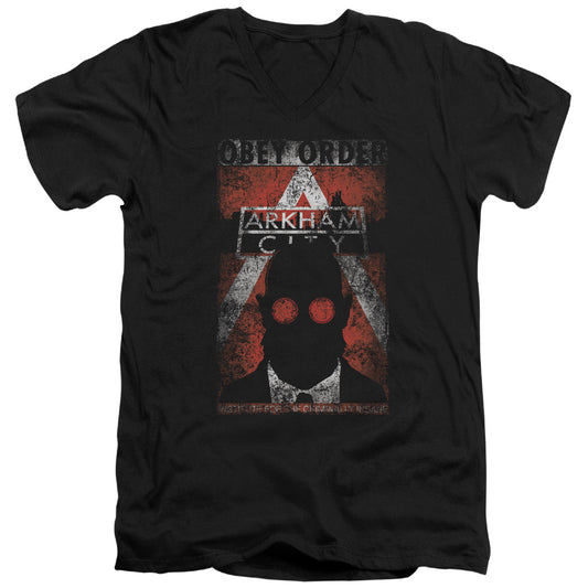 Arkham City - Obey Order Poster - Short Sleeve Adult V-neck - Black T-shirt