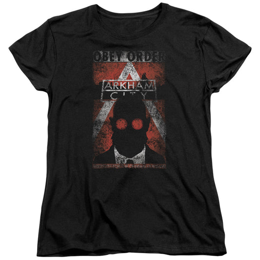 Arkham City - Obey Order Poster - Short Sleeve Womens Tee - Black T-shirt