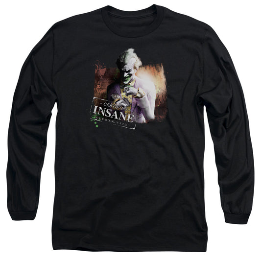 Arkham City - Certified Insane - Long Sleeve Adult 18/1 - Black T-shirt