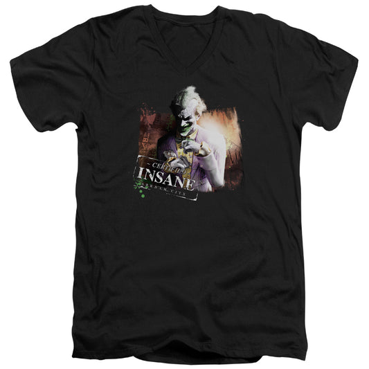 Arkham City - Certified Insane - Short Sleeve Adult V-neck - Black T-shirt